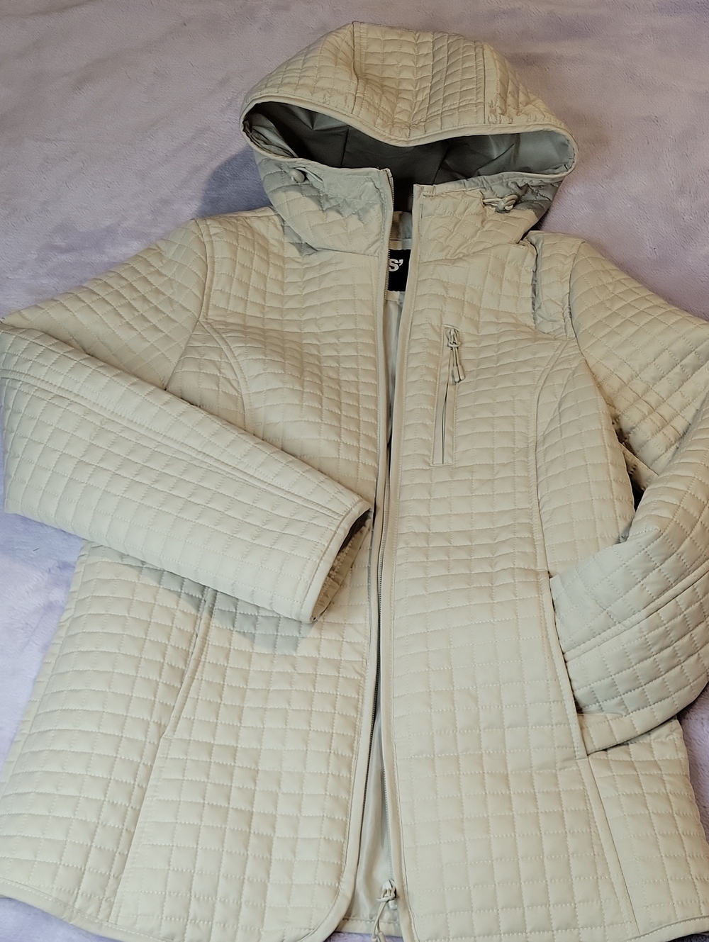 Lands' End Quilted Hooded Puffer Jacket in Cream